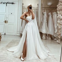 fairykissy off the shoulder tulle lace appliques beads wedding dresses open beack princess wedding gowns for bridal sweep train
