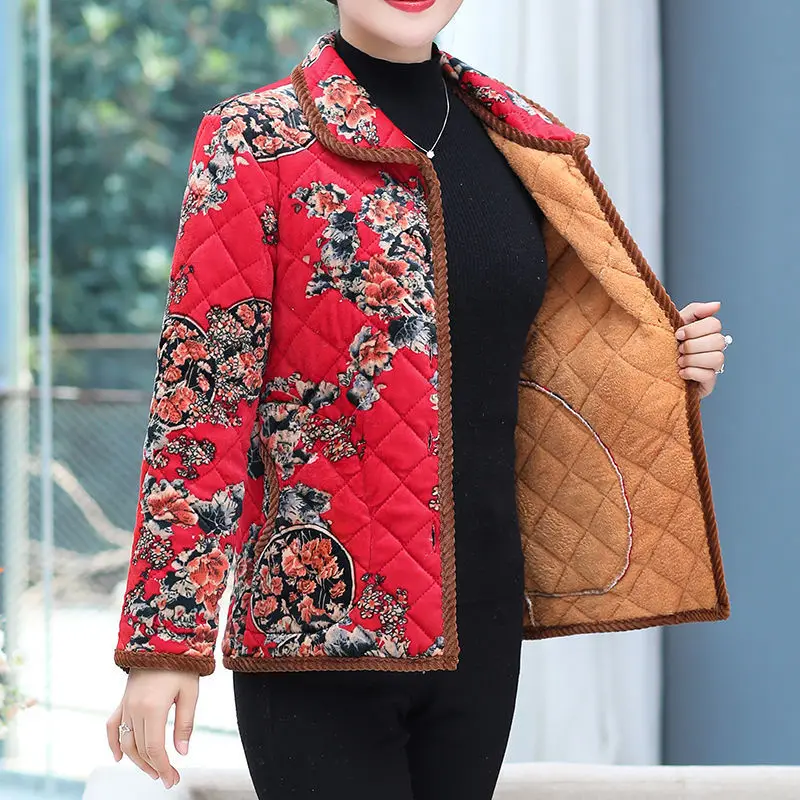 

Women 2022 Winter Fashion Warm Down Cotton Jackets Female Middle-aged Printed Parkas Ladies Long Sleeve Casual Outwear R935