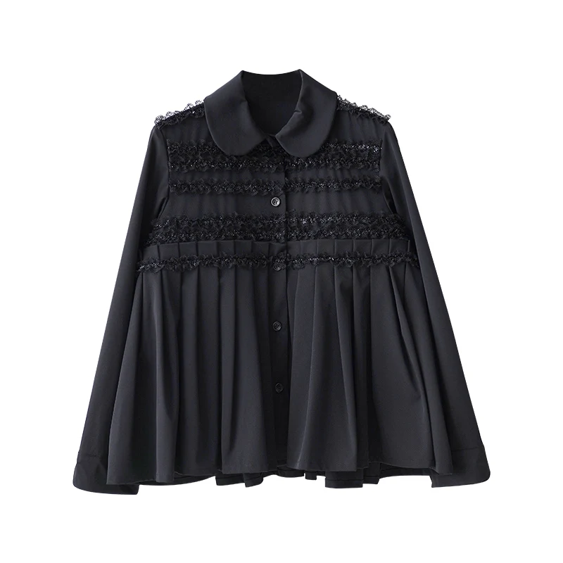 

imakokoni black long-sleeved shirt female 2020 autumn design sense niche retro pleated shirt