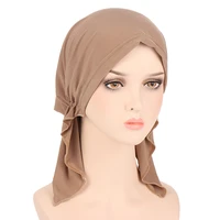 rippled strechy turban caps for women plain color female head wraps muslim headscarf bonnets islam clothing