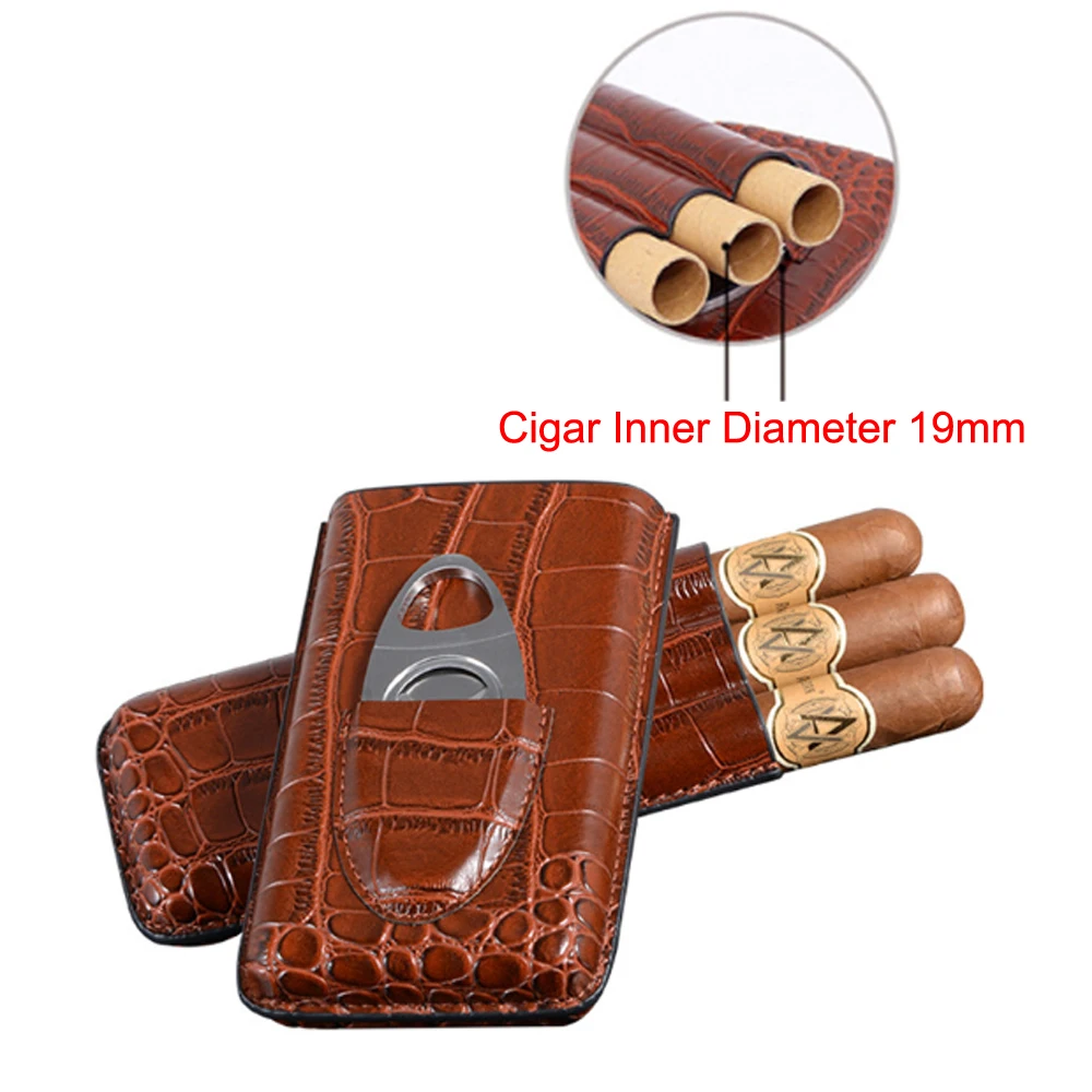 

2pcs Leather Cigar Case Gift For Man 3 Tube Travel Humidor With Cutter Tobacco Herb Smoke Box Smoking Cigarette Accessories