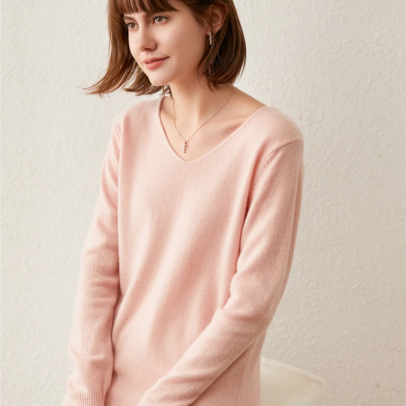 

2022 Spring New Mid-Length Sweater Women Loose Pullover V-Neck Large Size Knitted Wool Basic High Street Graceful Dress On Sale
