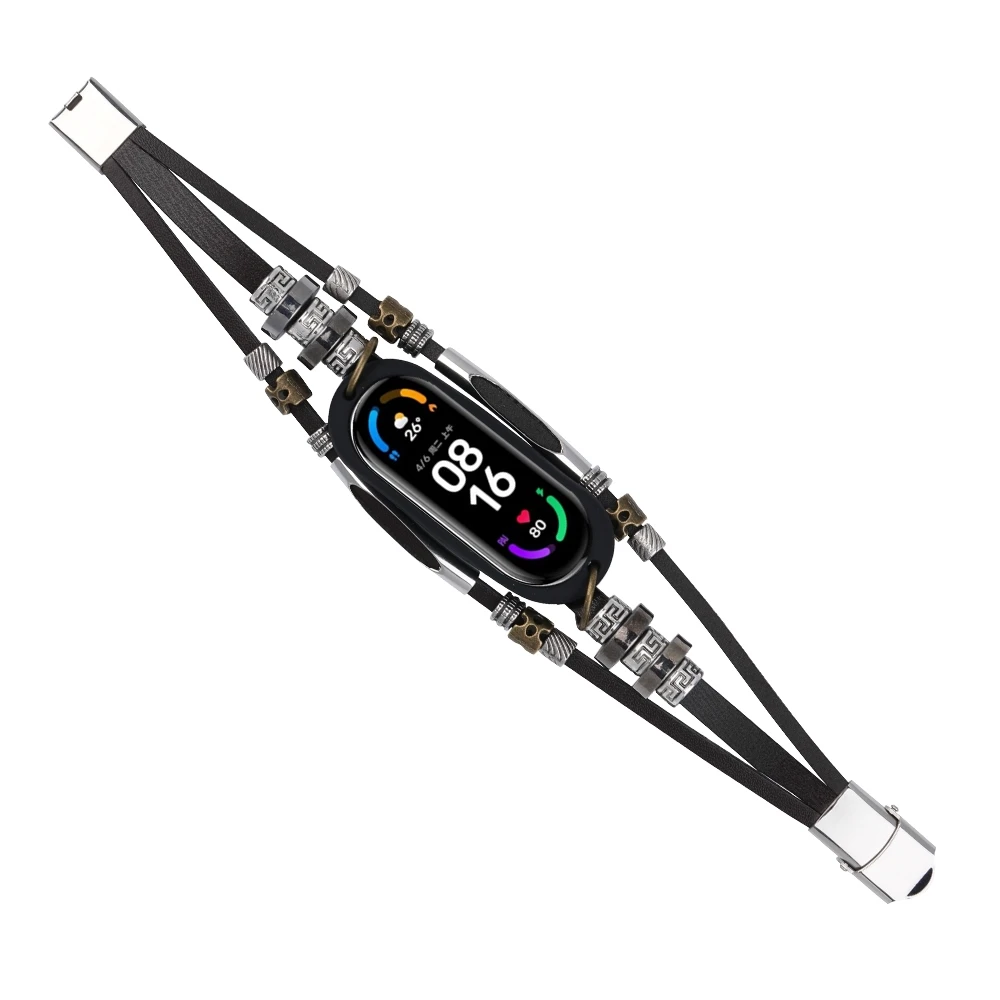 Сменный ремешок для умных часов Xiaomi Mi Band 6 5 4 3 кожаный металлический | Электроника