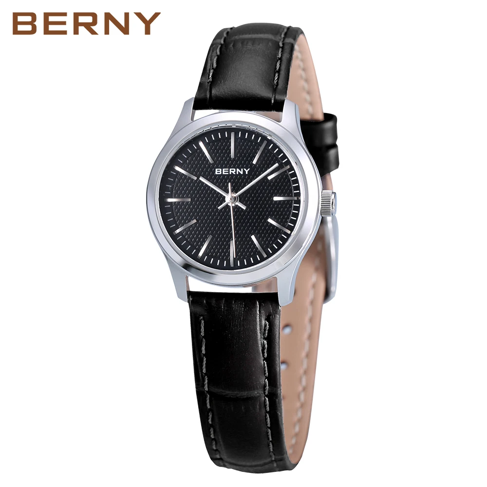 BERNY Quartz Watch for Women Fashion & Casual Simple Dial Leather Bracelet Ladies Clock 3ATM Waterproof Watch Relogio Feminino.