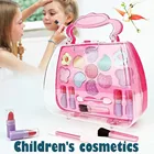 Игрушка для макияжа для девочек, набор розового цвета для макияжа, пластиковая игрушечная губная помада, тени для век