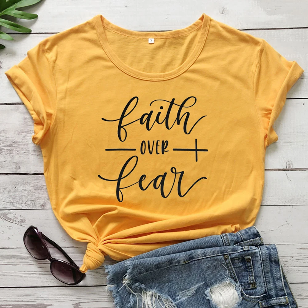 Faith Over Fear футболка женская модная вдохновленная Религиозная Христианская Церковь топы футболки Повседневная летняя графическая футболка tumblr наряд