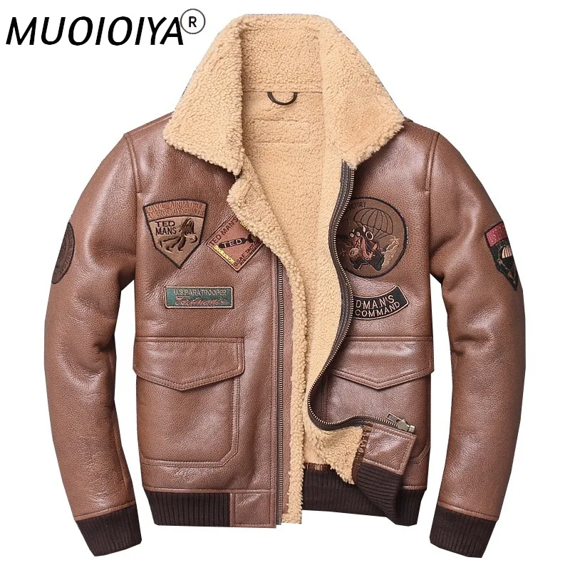 

Luxury brown Men Shearling Flight Jacket Top Gun Air Force Pilot Jackets Casual Wool Liner B3 Bomber Jackets Russia Winter Coats
