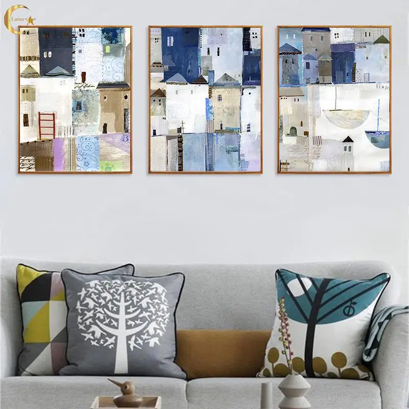 

Modern Abstract Beautiful Colorful Blue Canvas Painting Wall Art for Living Room Nordic Print Scandinavian Decoration Picture