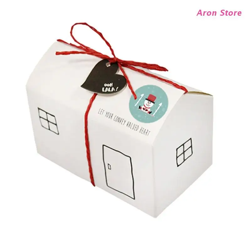 

24pcs/set House Shape Christmas Candy Gift Bags with Stickers Ropes Cookie Box