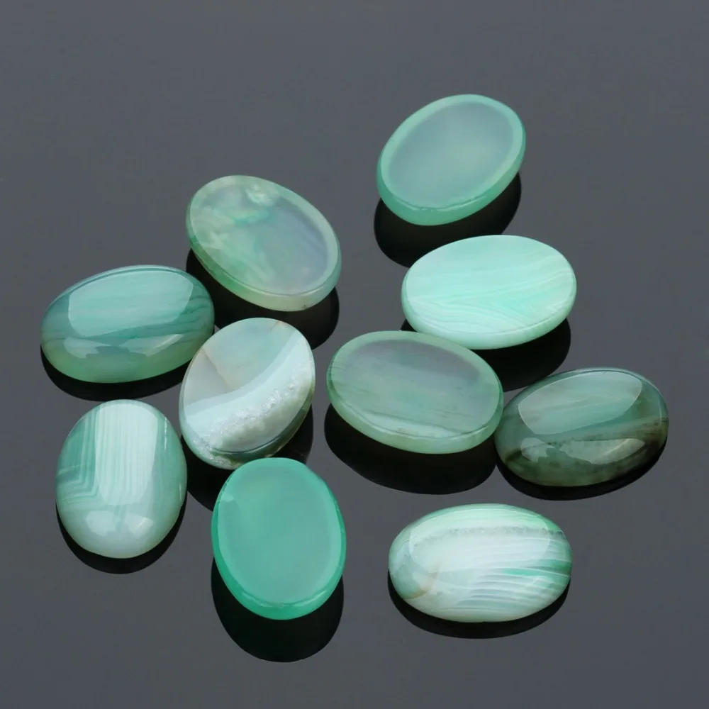 

10pcs Oval Natural Stone Cabochons Flat Round green Crystal Quartz Cabochon Cameo For Jewelry Base Settings DIY Rings