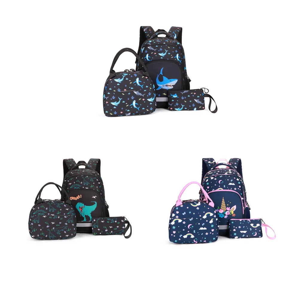 3 in 1 Boys Backpacks Set Primary Junior High School Bag Bookbag Cartoon Printed Orthopedic Rucksack for Kids Mochilas 2020 New