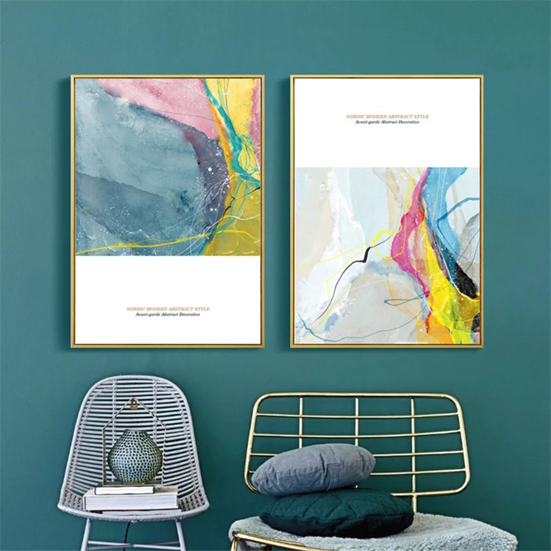 Modern Minimalist Oil Painting Yellow Gray Color Colorful Marble Abstract Canvas Decoration Poster Bedroom Wall Picture | Дом и сад