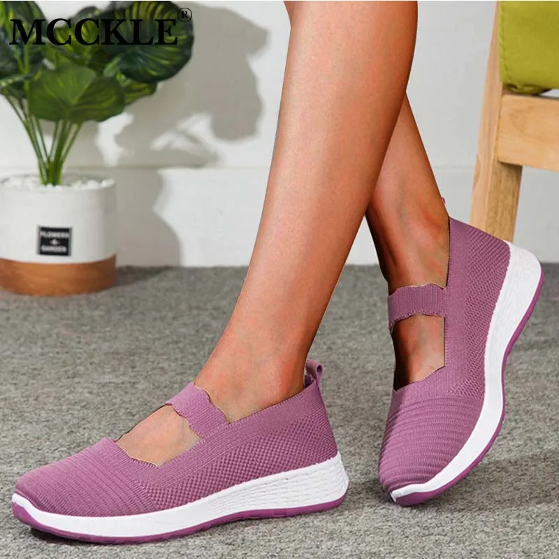 Туфли женские вязаные на плоской подошве эластичная резинка без застежки