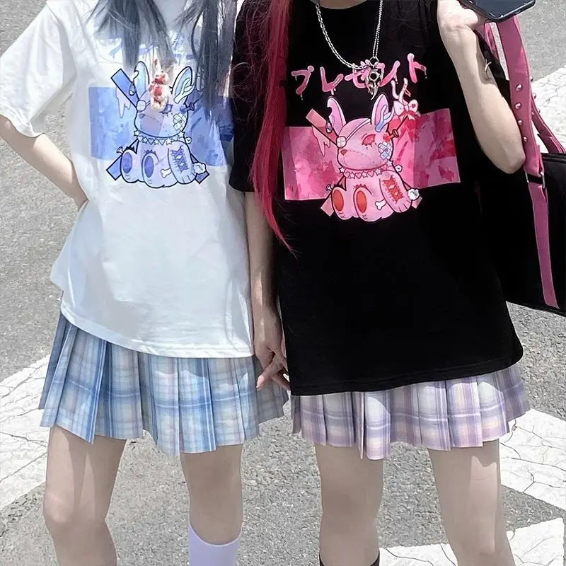 

QWEEK Japanese Streetwear Style E Girl T-shirt for Women 2021 Harajuku Anime Print Top Tee Y2k Alt Clothes 2000s Aesthetic Goth