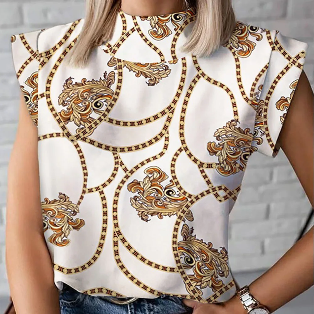 

Diiwii Woman Elegant Lips Print Blouse Shirts Summer Casual Stand Neck Pullovers Tops Ladies Fashion Cute Eye Short Sleeve
