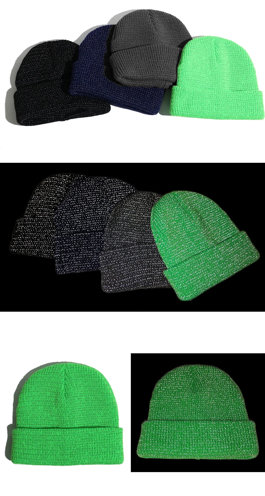

Unisex Reflective Knit Beanie Hat Winter Warm Night Running Cycling Walking Safety Caps for Men and Women Night Reflective Caps