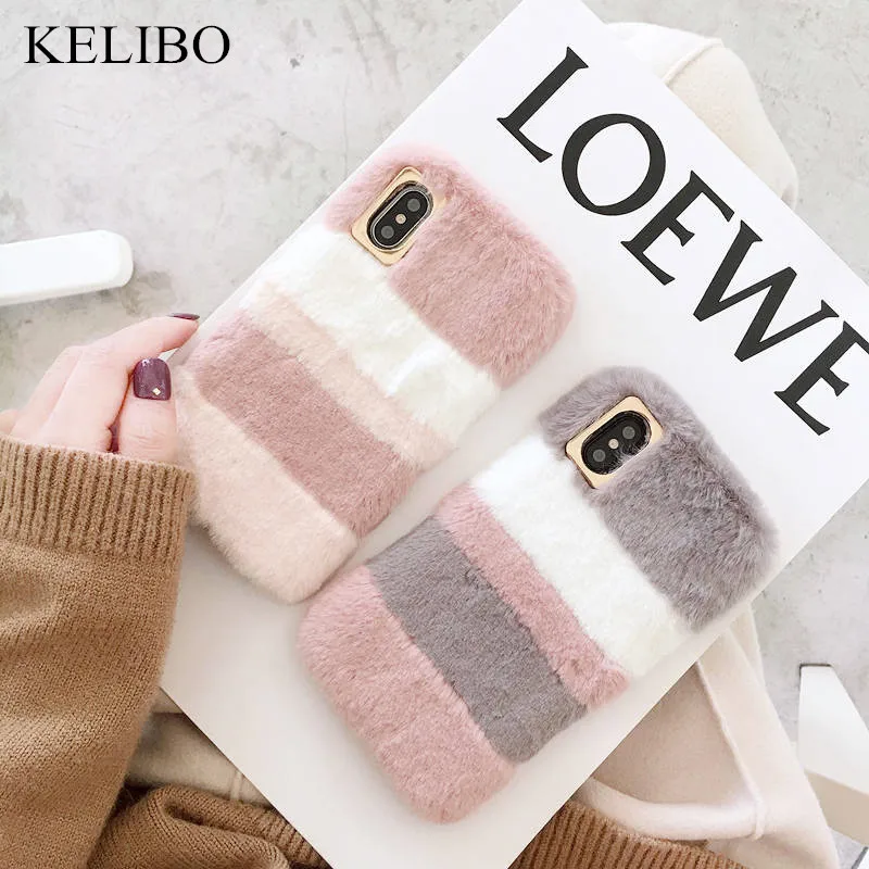 Пушистый цветной чехол из кроличьего меха для Samsung S9 S8 Plus S7 edge Note8 9 J3 J5 J7 A6 A8 мягкий