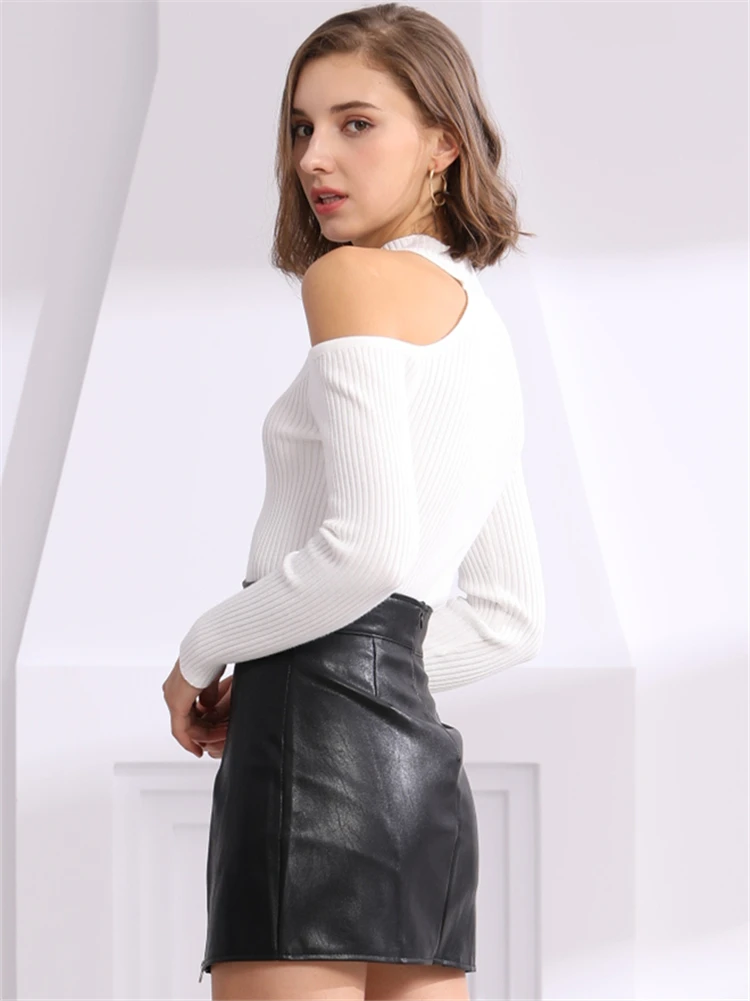 Женский свитер с открытыми плечами Colorfaith вязаный элегантный минималистичный Топ