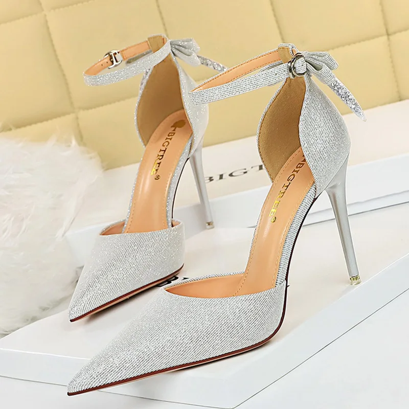 

2022 Summer New Elegant Women 10cm Stripper High Heels Nightclub Sandals Bling Sequin Closed Toe Sandals Plus Size Wedding Shoes