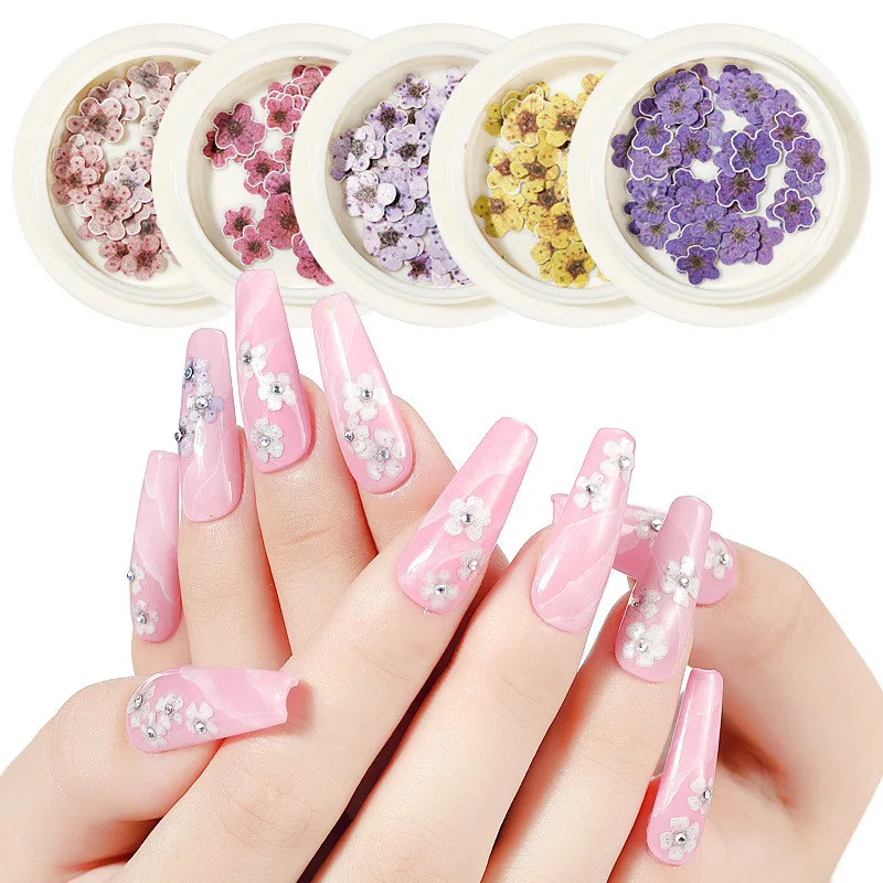 

50pcs/box Floral Flake For Nail Art Decorations 12 Color 3D Flower Wood Pulp Chips Glitter Pallete UV Gel Polish Nail Accessoris
