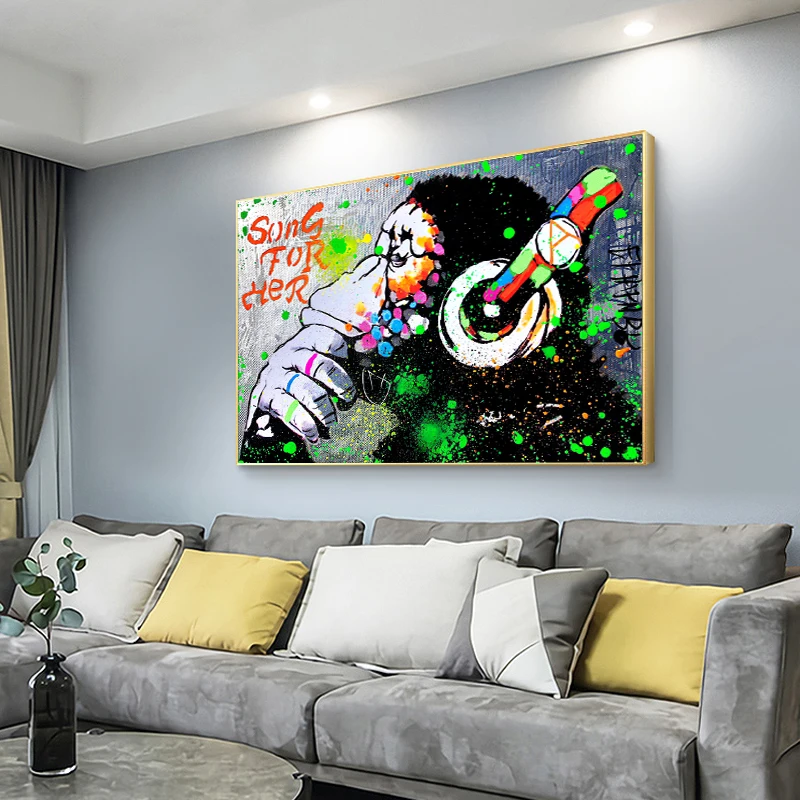 

Graffiti DJ Monkey Canvas Art Posters and Print Banksy Animal Paintings on The Wall Pictures for Living Room Home Decor