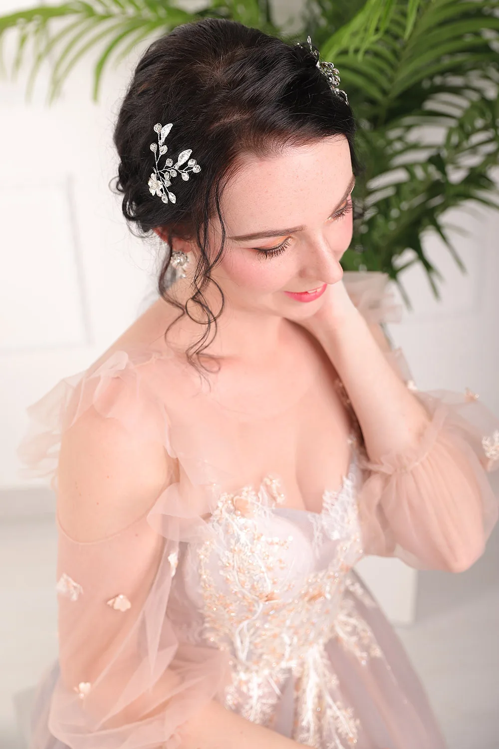 Элегантные серебряные стразы с листьями вечерние женские свадебные заколки для