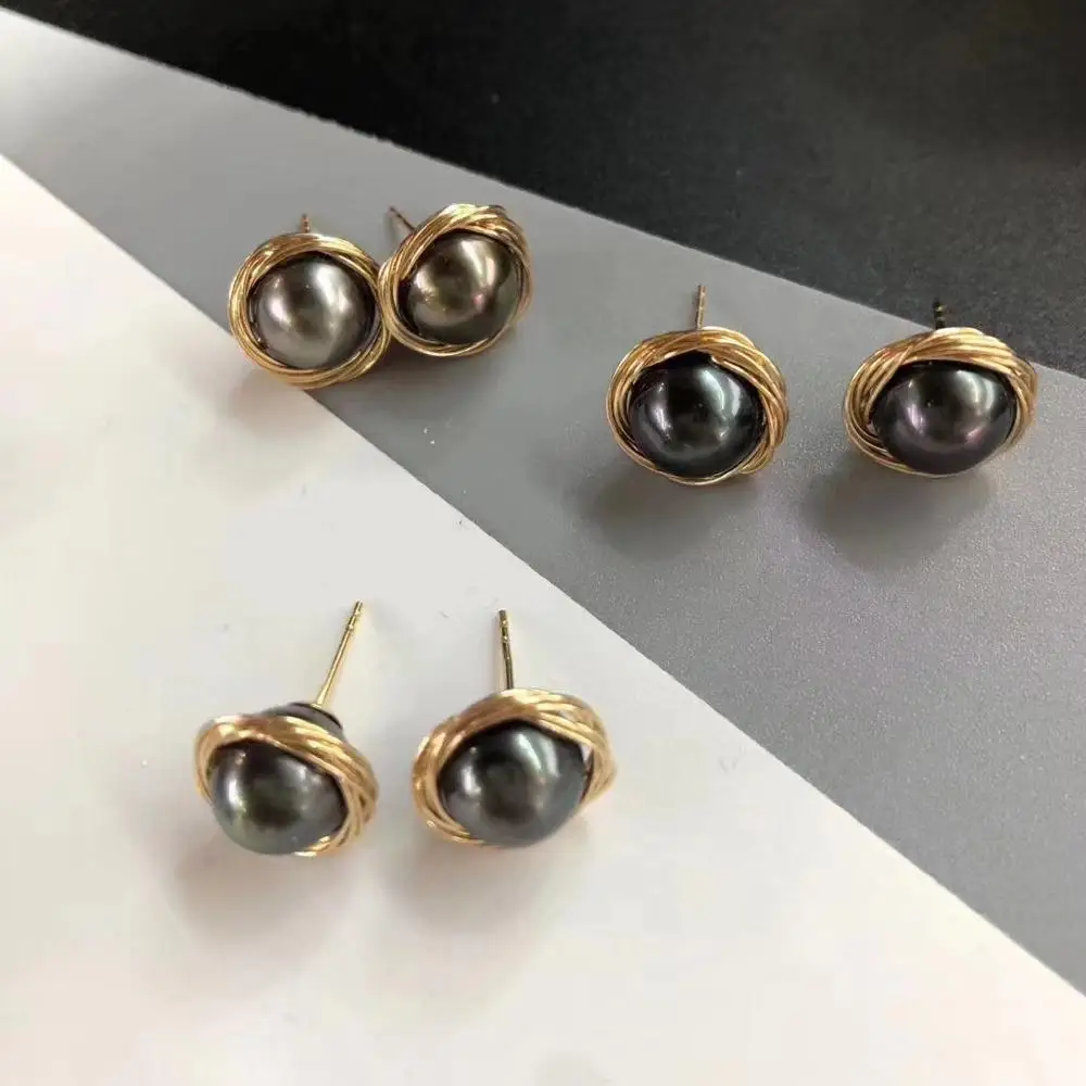 

ECHSUN earrings natural pearl 925 sterling silver drawing process 14k gold inlaid jewelry jewelry earrings wholesale and retail