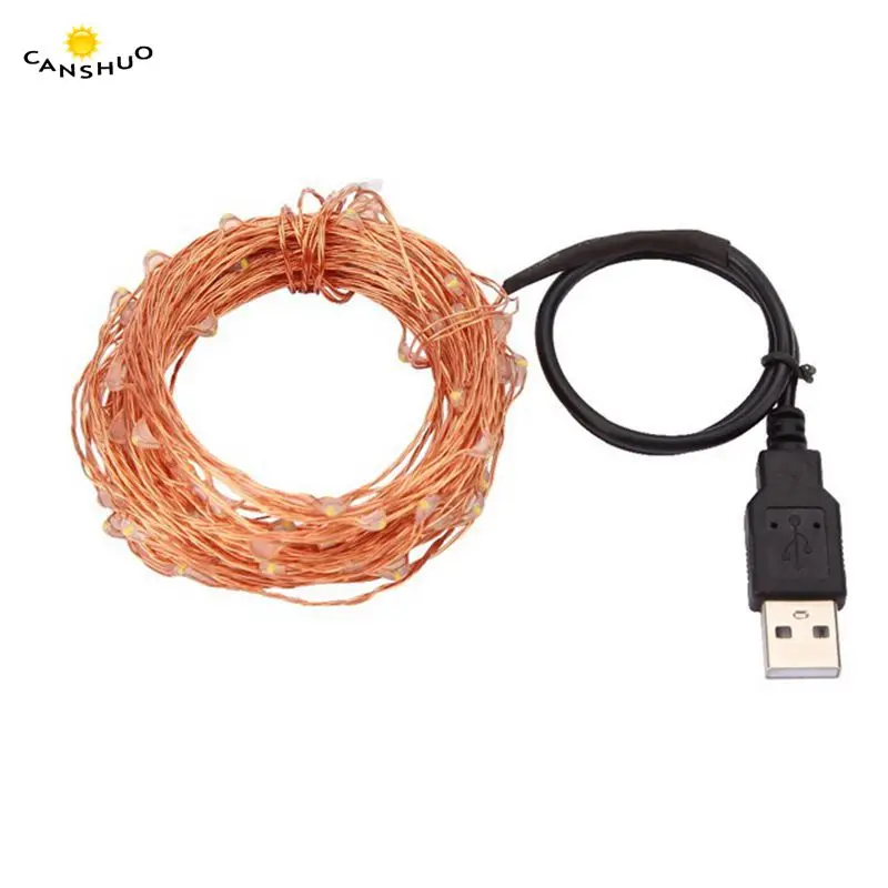 20 50 100 светодиодные гирлянды DC5V USB Светодиодная лента Феи медная проволока для