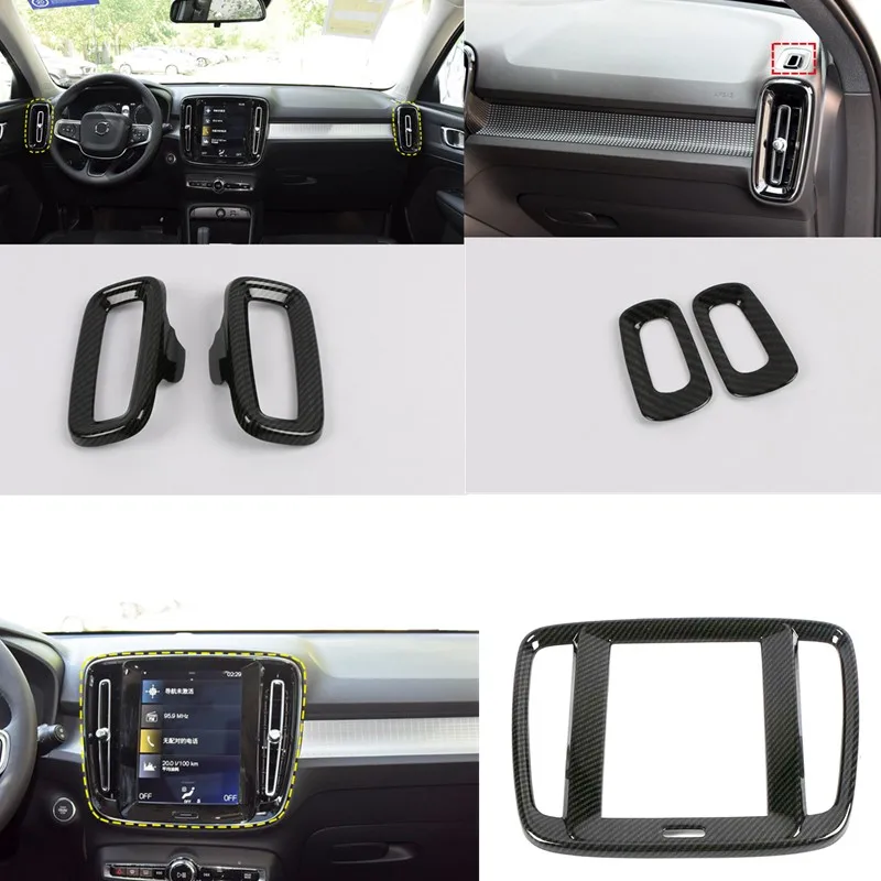 5 pieces Carbon Для Volvo XC40 ABS автомобильный Стайлинг интерьер верхняя боковая консоль приборная панель навигация вентиляционное отверстие выход крышка планки - Название цвета: 5 pieces Carbon