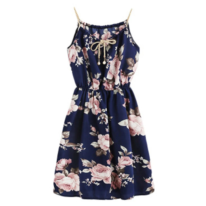 

2020 Summer Beach Dress Elegant Vintage Casule Floral Tunic Cami Dress Boho Casual Sundress Backless Mini Dress Bohemian