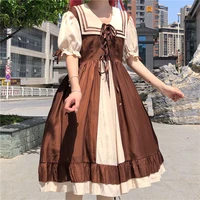 sweet japanese summer soft girl dress kawaii peter pan collar patchwork ruffles puff sleeve dress retro harajuku gothic dresses