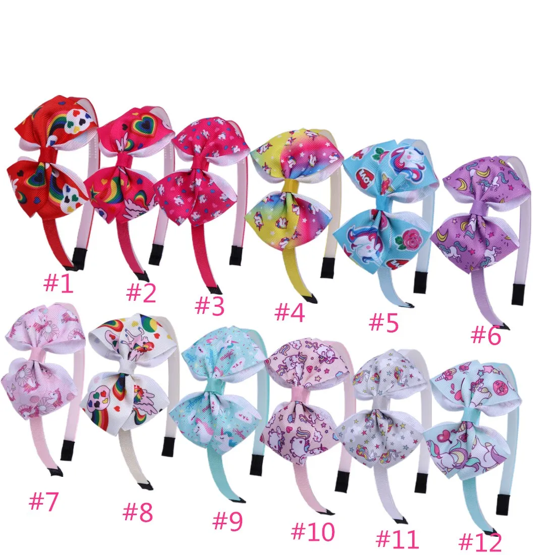 12pcs mix A XIMA 12 шт./лот 4 дюйма для девочек Единорог для вечеринки лента для волос лента печать повязка на волосы с единорогом; повязка на голову для аксессуары для волос - Цвет: 12pcs mix A