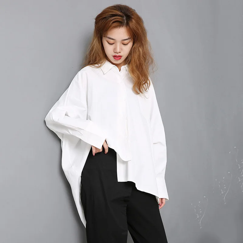 

2020 Autumn And Winter New Fashion Simple Cardigan Long Sleeve Top Women Lapel Loose White Shirt Irregular Blouse Trend C556