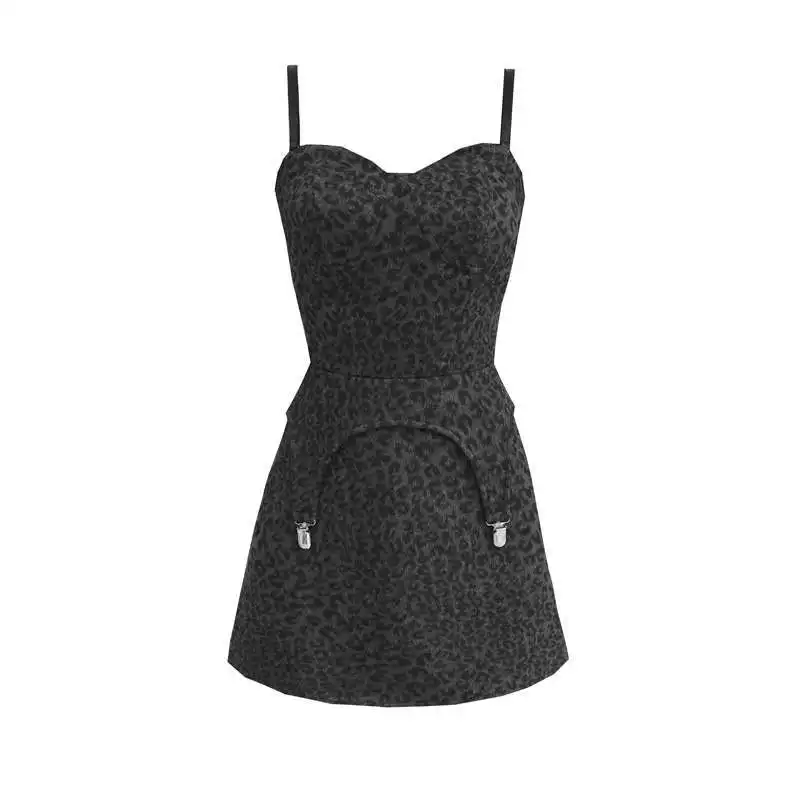 

Streetwear Vintage Leopard Print Gothic Harajuku Punk Dress Streetwear Spaghetti Straps Slim High Waist Fashion Sexy Mini Dress