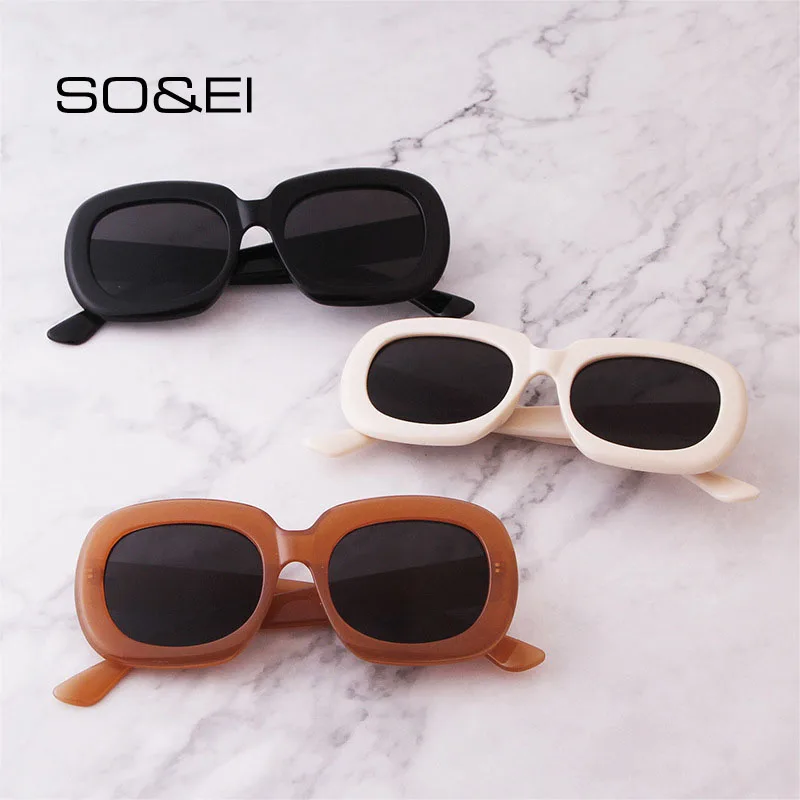 

SO&EI Ins Popular Fashion Square Sunglasses Woman Vintage Jelly Color Nail Eyewear Female Outdoor Shades UV400 Oculos De Sol