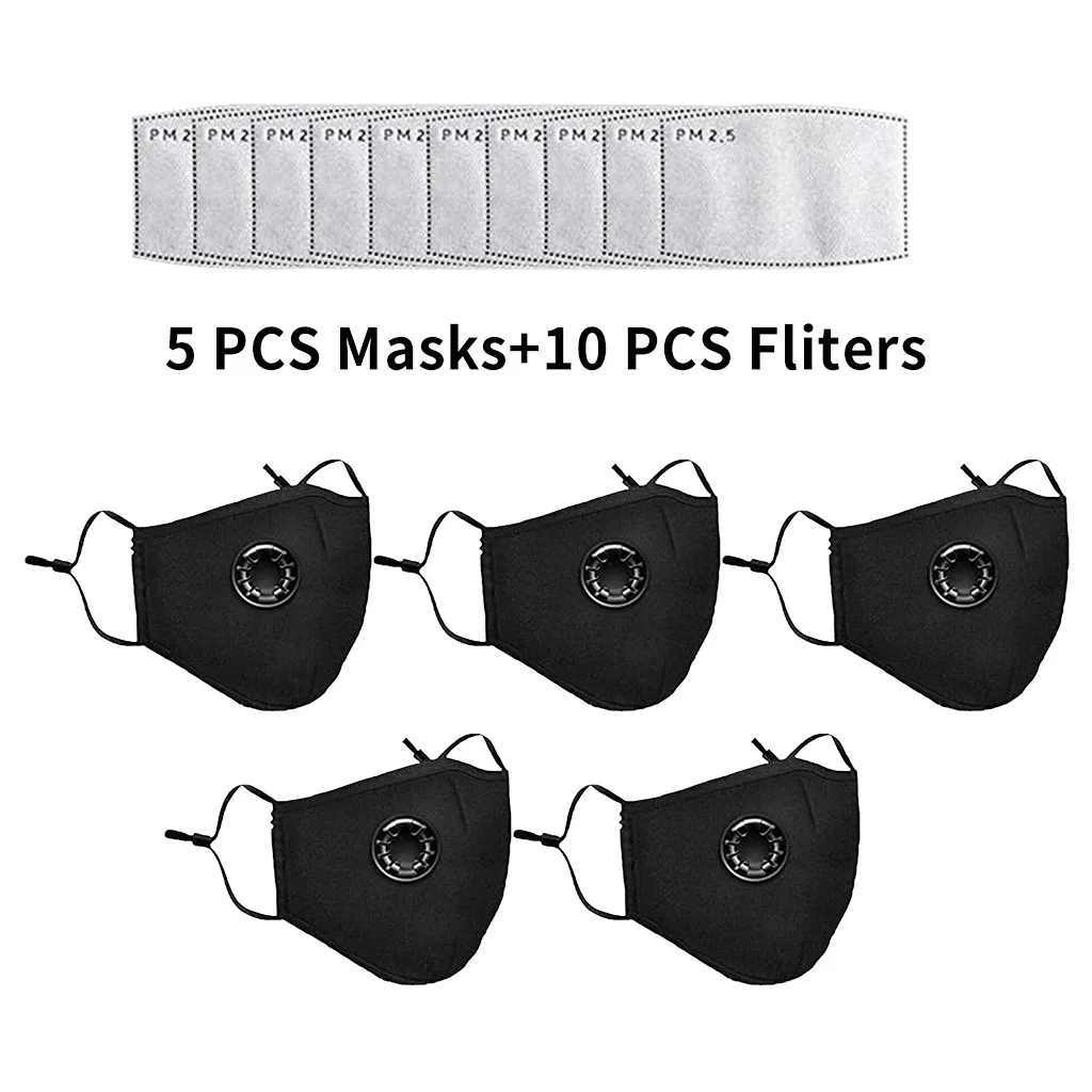

5pc Adult Face Masks With 10pc Filters Mascarillas Washable Reusable Mouth Masks Face Mondkapjes Wasbaar Halloween Cosplay
