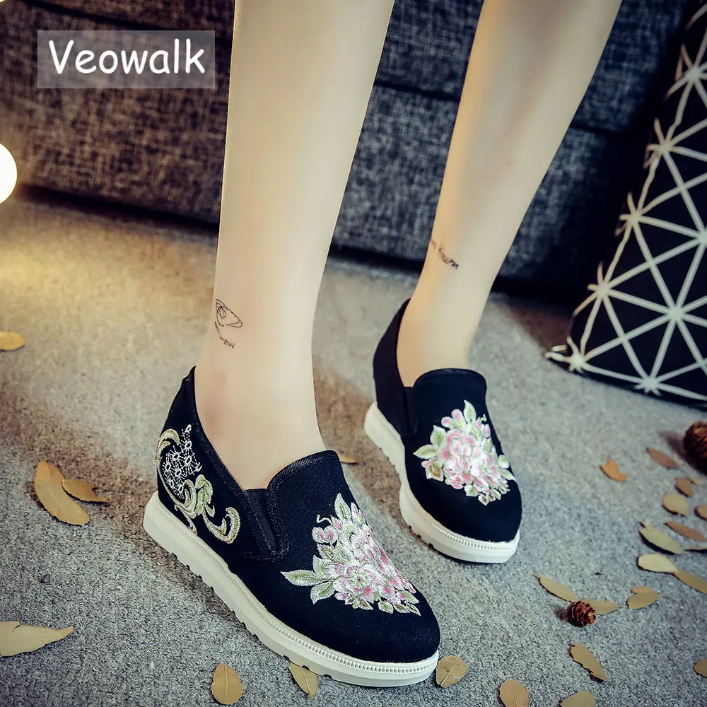 Veowalk Женские повседневные холщовые туфли на платформе со скрытым каблуком с