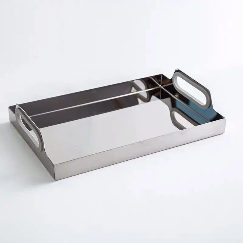 

Nordic stainless steel tray double ear Hotel Serving Plate Jewelry Storage Plate Water Set tea set Storage Metal Plate Dishes
