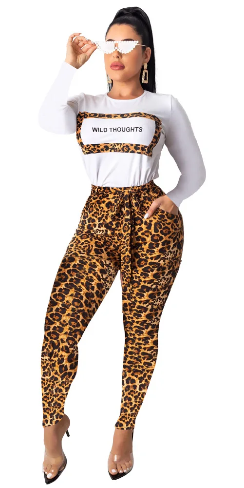 Женский костюм с надписью Adogirl футболка длинным рукавом + леопардовые