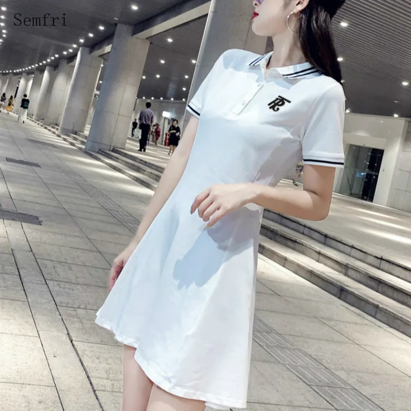 

Semfri Women Dress 2020 Summer New Embroidery Sports Mini Dresses Female Short Sleeve Tennis A-line POLO Collar Dress