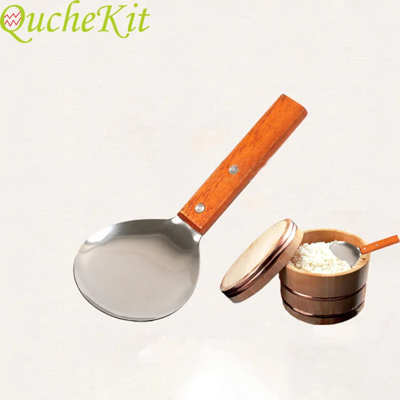 

Large Stainless Steel Spoon With Redwood Handle Rice Soup Spoon Tableware Coffee Beans Tofu Scoop Ice Spoon Kitchen Accessories