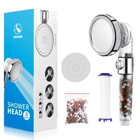 bathroom spa shower head 3 modes adjustable one button water stop with anion filter ball high pressure nozzle replaceable panel