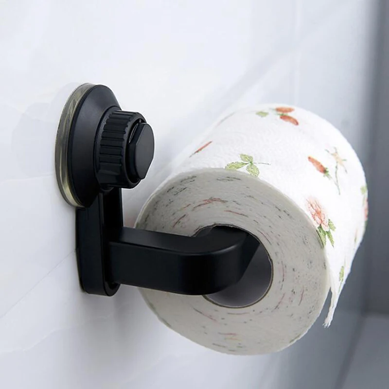 

Kitchen Bathroom Toilet Paper Holder Super Storage Suction Cup Wall Mount Removable Rack For Placing Rolls Or Hanging Towels