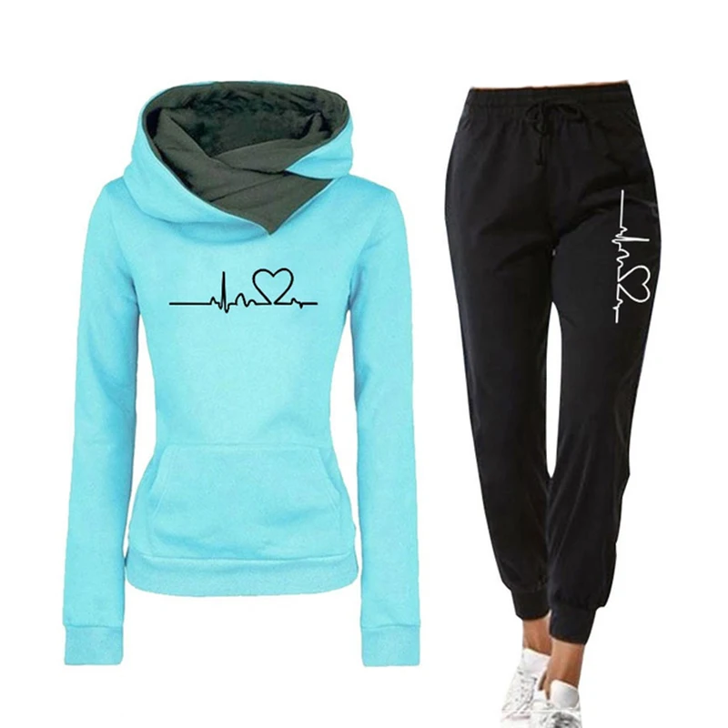 

2021 Casual Tracksuit Two Piece Outfits Pullovers Hoodies and Elastic Waist Jogger Pants Spring Autumn Tracksuit Woman Suit