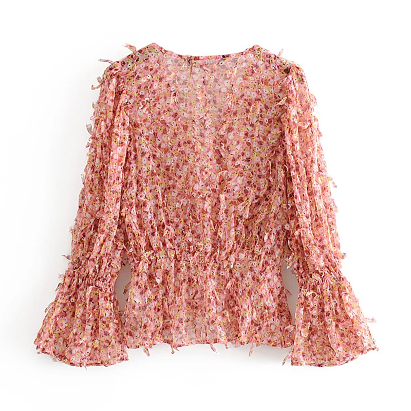 Женская винтажная Блузка с оборками и цветочным принтом 2020 модная женская