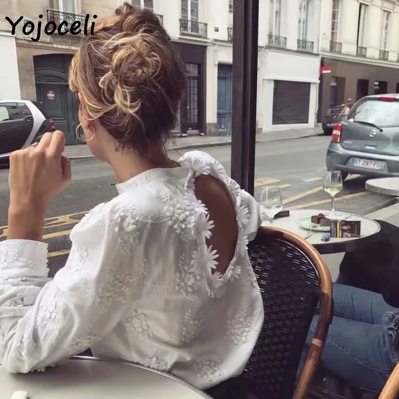 Женская кружевная блузка Yojoceli хлопковая с цветочной вышивкой Топ |