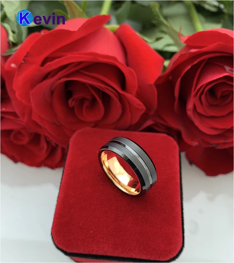 Хорошее 2 цвета вольфрамовое Кольцо черное и розовое золото свадебное кольцо для