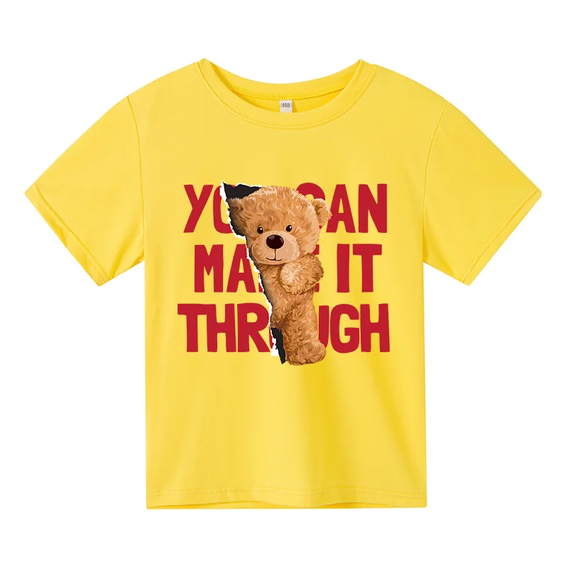 

Kids Clothes Summer Hot Stamping Bear Animal Print Children T-Shirt Boy's/Girl's Short Sleeve Tops 100% Cotton Casual Fashion