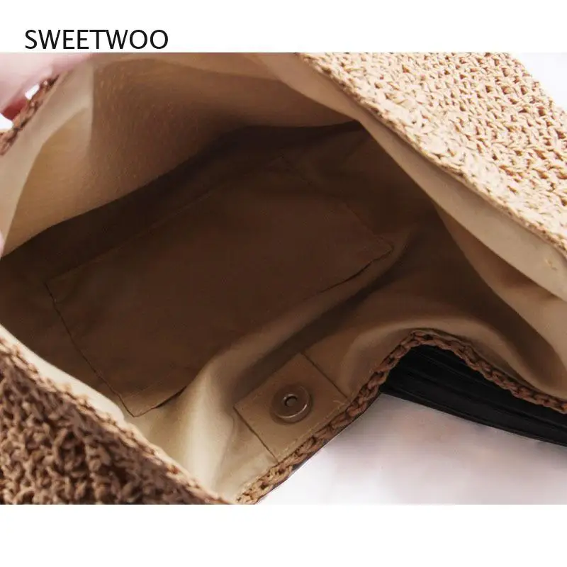 

Women Shoulder Bucket Underarm Large Capacity Shopping Handbag Straw Woven Beach Seaside Vacation Shoulder Tassel Hand Bag Lady