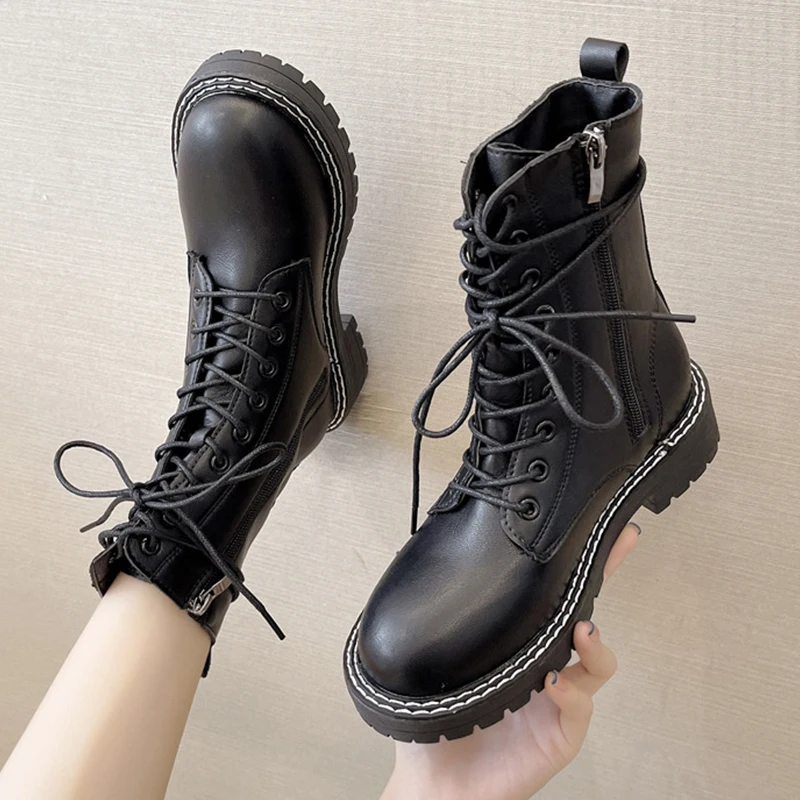 

Women Boots PU Leather Ankle Boot 2021 Motorcycle Punk Goth Women Shoes Martin Boots Female Autumn Winter Botas Ladies Fashion